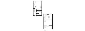 a floor plan of a small house with a bedroom and a living room