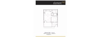 A drawing of a floor plan for a 1 Bedroom/1 Bath apartment.