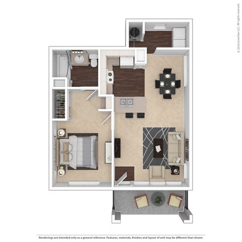 A floor plan of a house with a kitchen, living room, and two bedrooms.