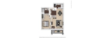 A floor plan of a house with a kitchen, living room, and two bedrooms.