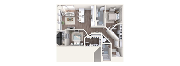 A 3D floor plan of a house showing the layout of the rooms.