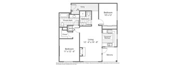a floor plan of a house with a bedroom and a living room