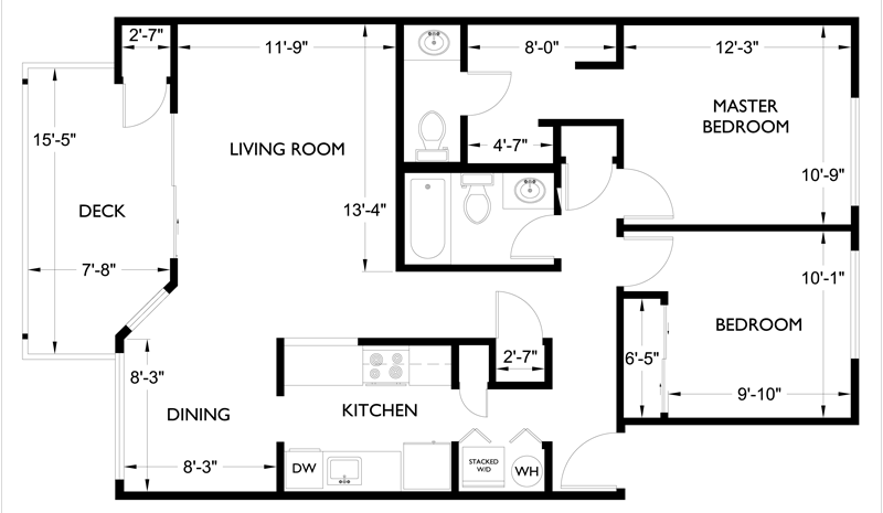 2 Bed 1.5 Bath