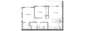 a floor plan of a small house with a bedroom and a living room