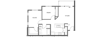 a floor plan of a small house with a bedroom and a living room