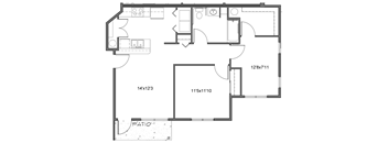 a floor plan of a small house with a bedroom and a living room