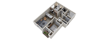 a 3d floor plan of a home with a bedroom and a living room