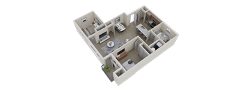 a 3d floor plan of a house with a bedroom and a living room