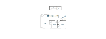 A floor plan of a house with a loft, living room, and two bedrooms.