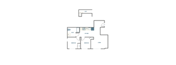 A floor plan of a house with a loft, living room, two bedrooms, a bathroom, and a kitchen.