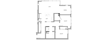 A floor plan of a house with labeled rooms for living, working, eating, and sleeping.