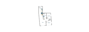 A floor plan of a house with a living room, dining room, kitchen, and bathroom.