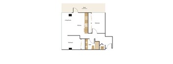 A diagram of a house layout with a deck and kitchen.