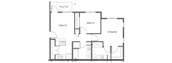a floor plan of a small house with a bedroom and a living room