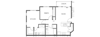 a floor plan of a 1 bedroom floor plan with a bathroom and a closet