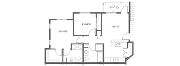a floor plan of a small house with a bedroom and a living room