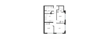 A black and white image of a floor plan for a small apartment.
