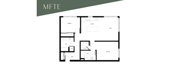 A floor plan of a house with a kitchen, living room, and two bedrooms.