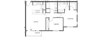 a floor plan of a small house with a bedroom and a living room