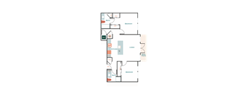a floor plan of a bedroom floor plan with an open concept living room and kitchen
