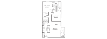 a floor plan of a studio apartment with a bedroom and a living room
