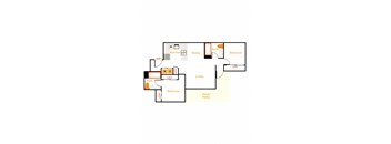 A diagram of a house layout with labeled rooms.