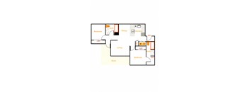 A diagram of a house layout with labeled rooms such as Bedroom, Dining, Kitchen, Living room, and Bathroom.