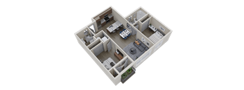a 3d floor plan of a house with a bedroom and a living room