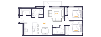 a floor plan of a house with a bedroom and a living room