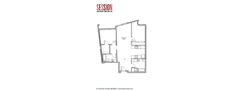 A black and white image of a floor plan for apartment living.