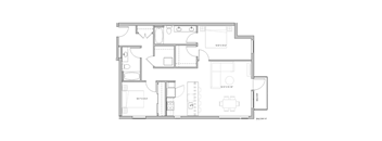 floor plan of the apartment with bedroom and living room on the second floor