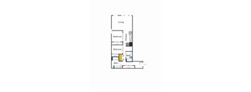 A floor plan of a house with two bedrooms, a living room, a kitchen, two bathrooms, and an entry.