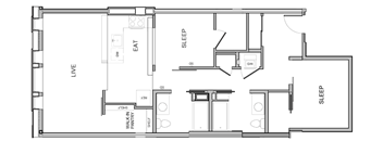 A floor plan of a house with labeled rooms such as "EAT", "SLEEP", and "LIVE".
