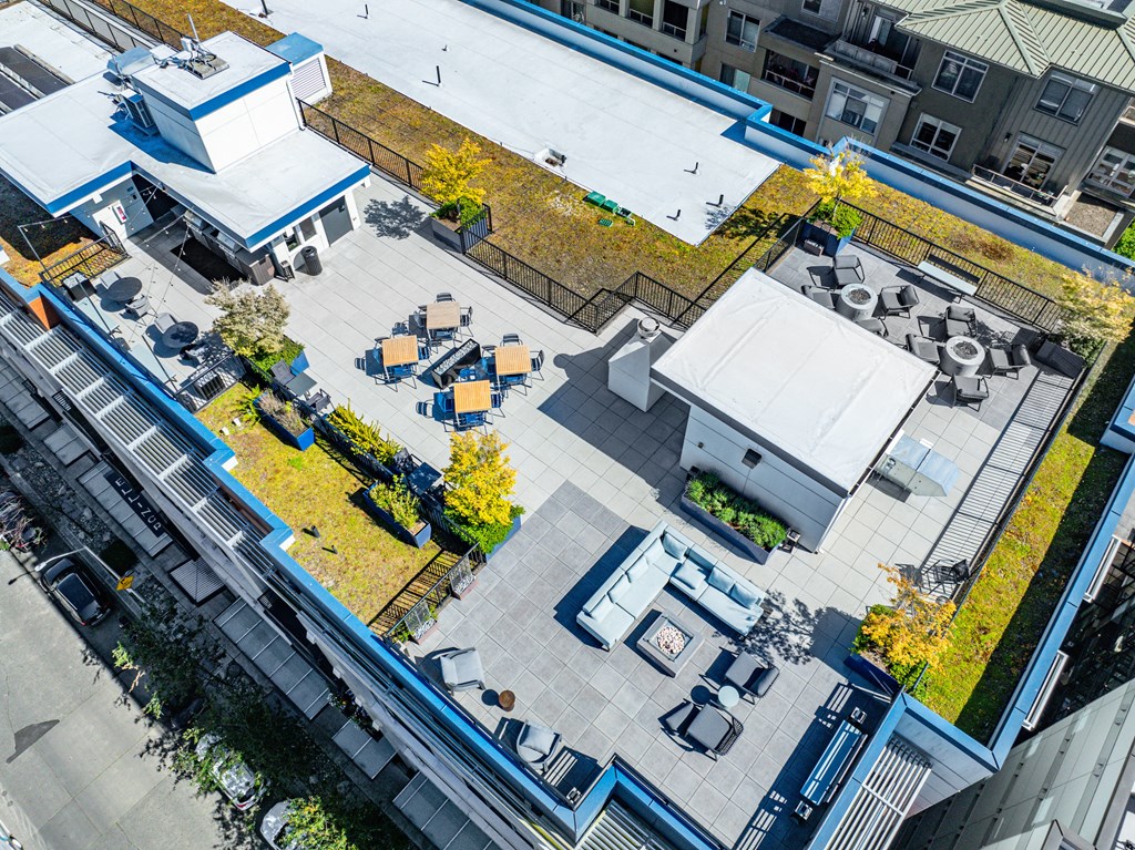 an aerial view of an apartment complex in a city