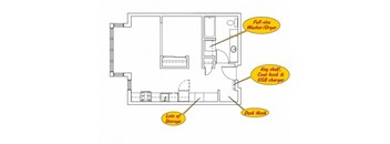 a floor plan of a room with a desk and a chair