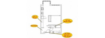 a floor plan of a room with different locations labelled