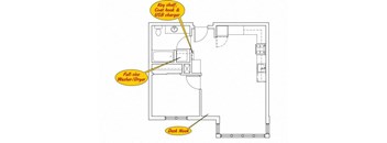 a diagram of a floor plan with a yellow arrow pointing to the floor