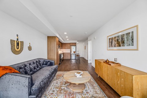a living room with a couch and a coffee table
