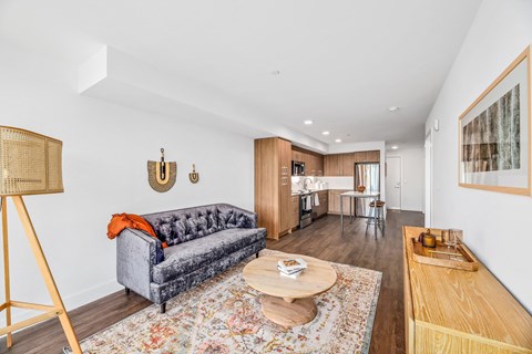 a living room with a couch and a coffee table