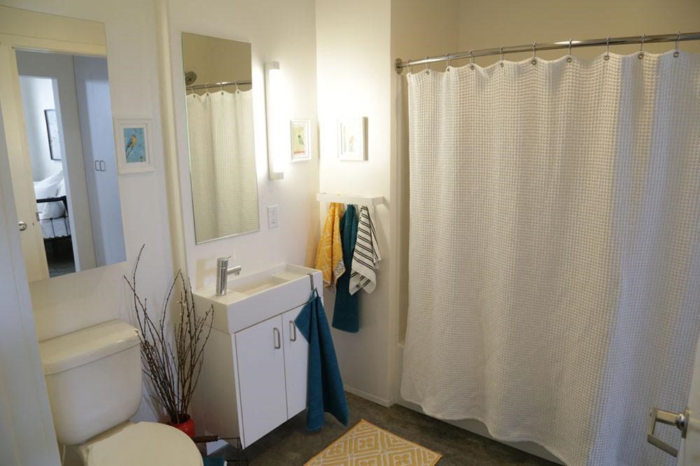 a bathroom with a shower and a toilet and a sink
