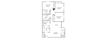 a floor plan of a studio apartment with a bedroom and a living room