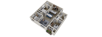 a 3d floor plan of a house with a bedroom and a living room