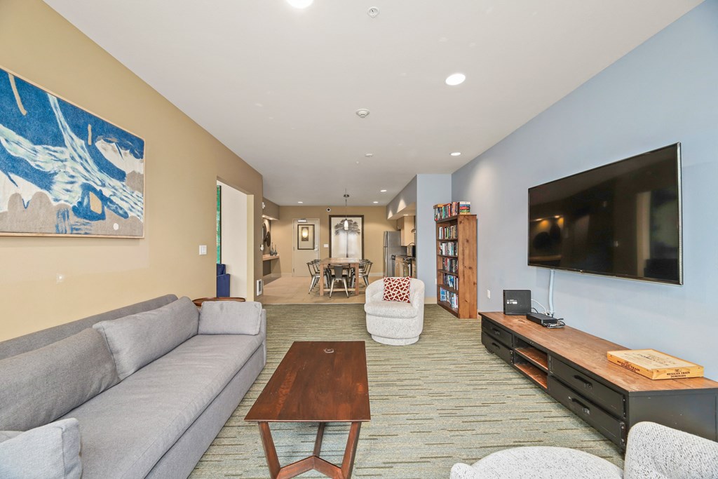 a living room with a couch and a television