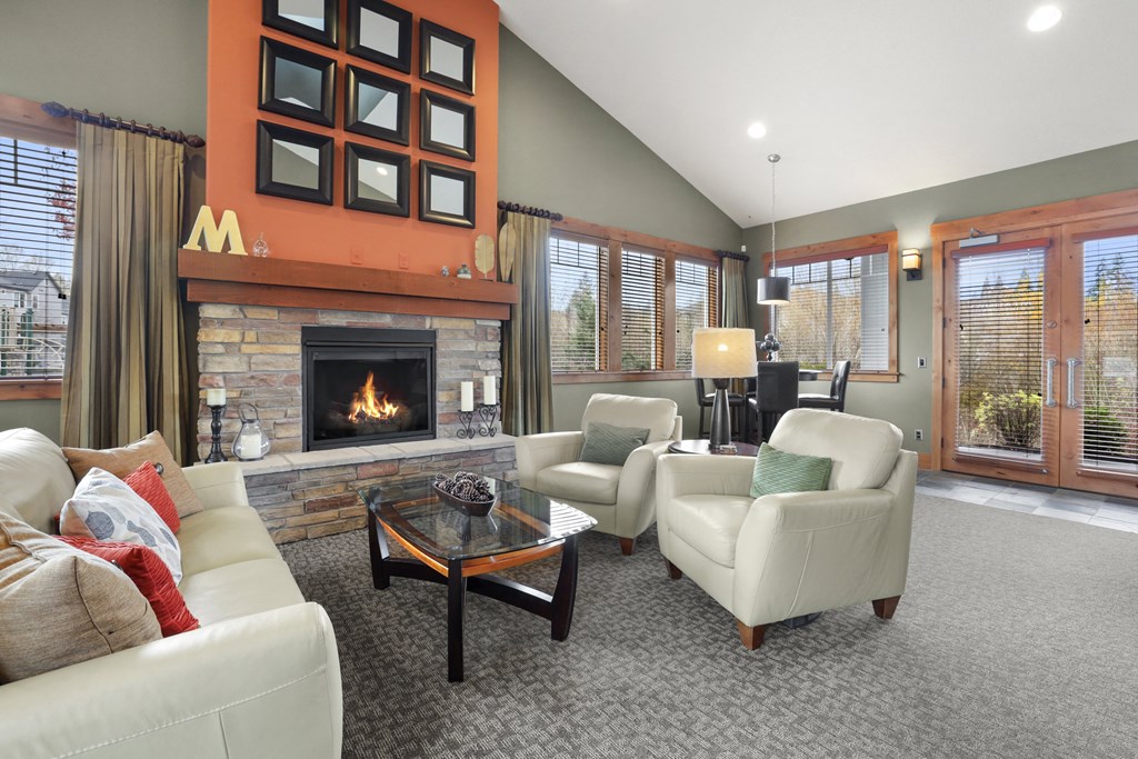 the living room of a house with a fireplace