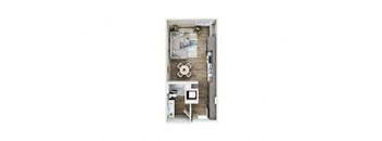 a floor plan of a small apartment with a bedroom and a living room