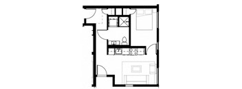 a floor plan of a small house with a staircase