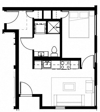 a floor plan of a small house with a staircase