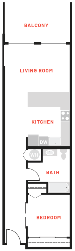 a floor plan of a living room with a kitchen and a bathroom