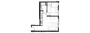 a floor plan of a small house with a staircase