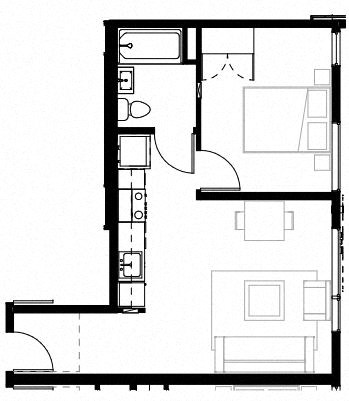 a floor plan of a small house with a staircase